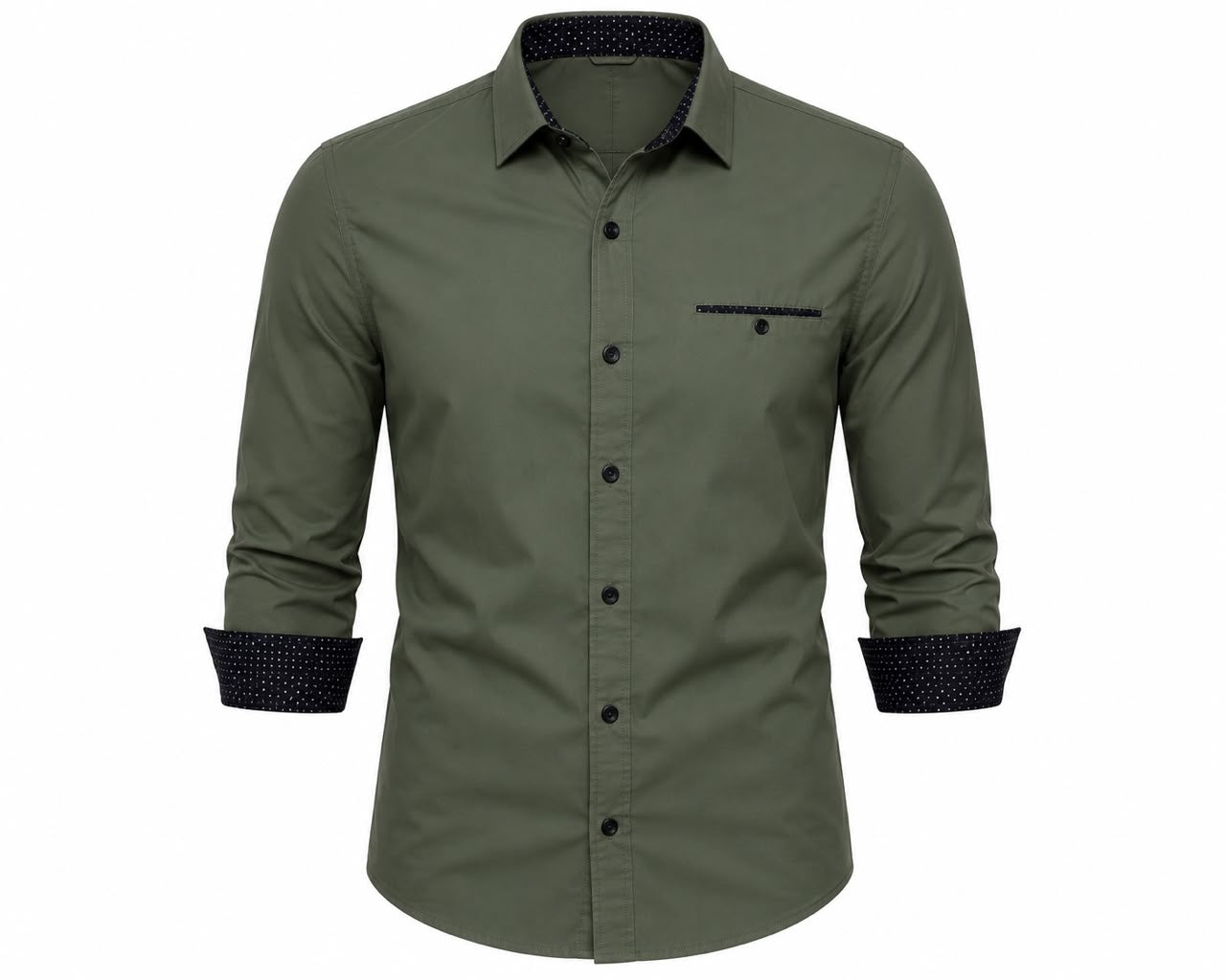 Men’s Olive Green Slim Fit Casual Dress Shirt | Premium Long Sleeve Button-Up Shirt