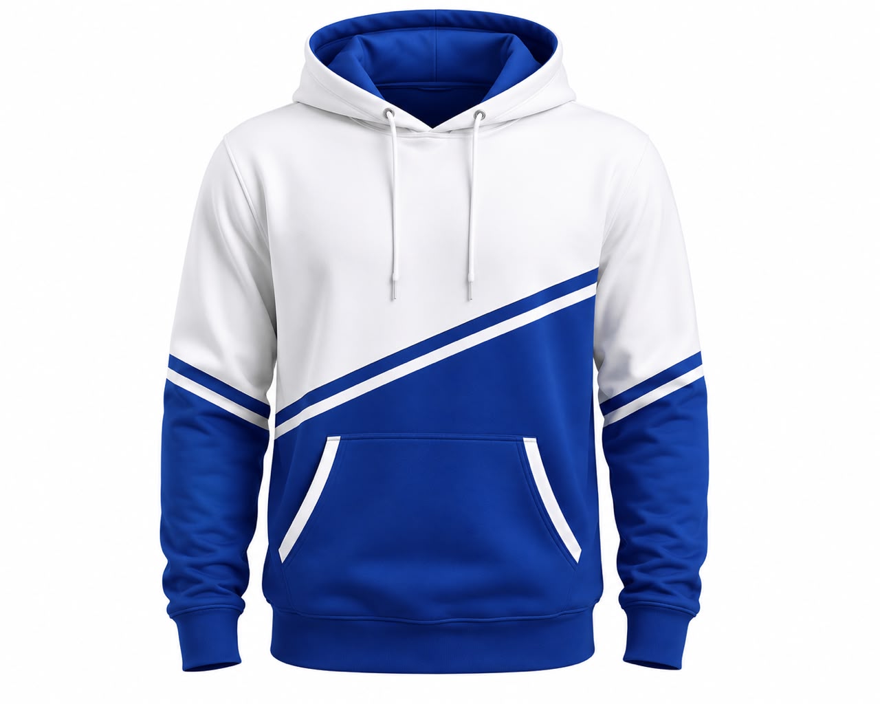 Blue & White Color Block Pullover Hoodie for Men | Premium Streetwear Casual Hoodie