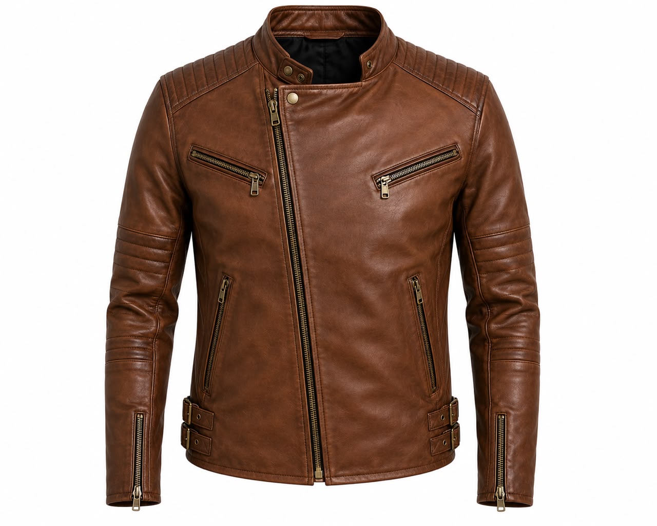 Men’s Vintage Brown Leather Biker Jacket | Premium Slim Fit Motorcycle Leather Jacket