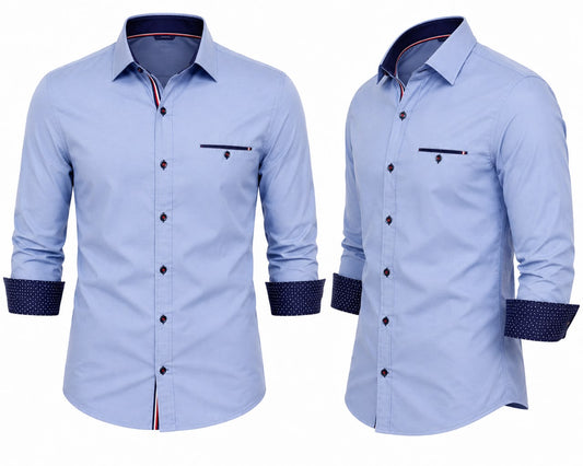 Men’s Sky Blue Slim Fit Dress Shirt | Premium Long Sleeve Button-Up Casual Shirt