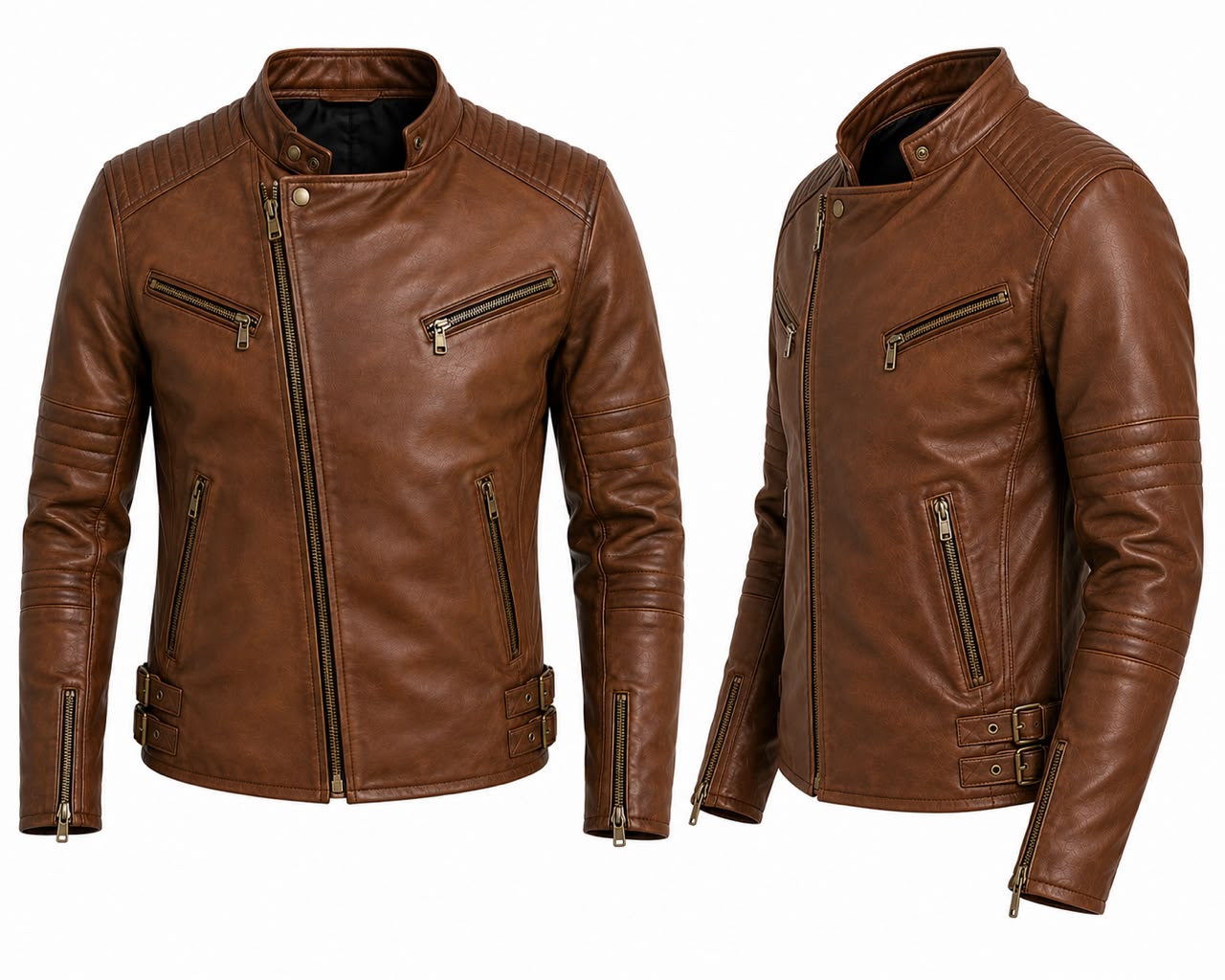 Men’s Vintage Brown Leather Biker Jacket | Premium Slim Fit Motorcycle Leather Jacket