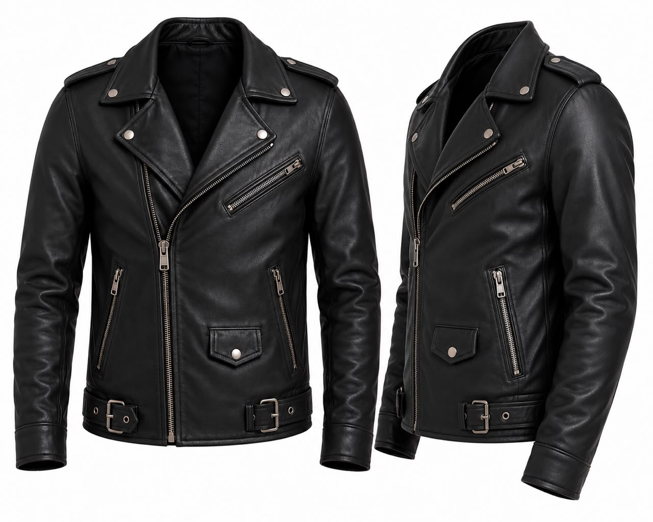 Men’s Black Leather Biker Jacket | Premium Motorcycle Zip-Up Leather Jacket
