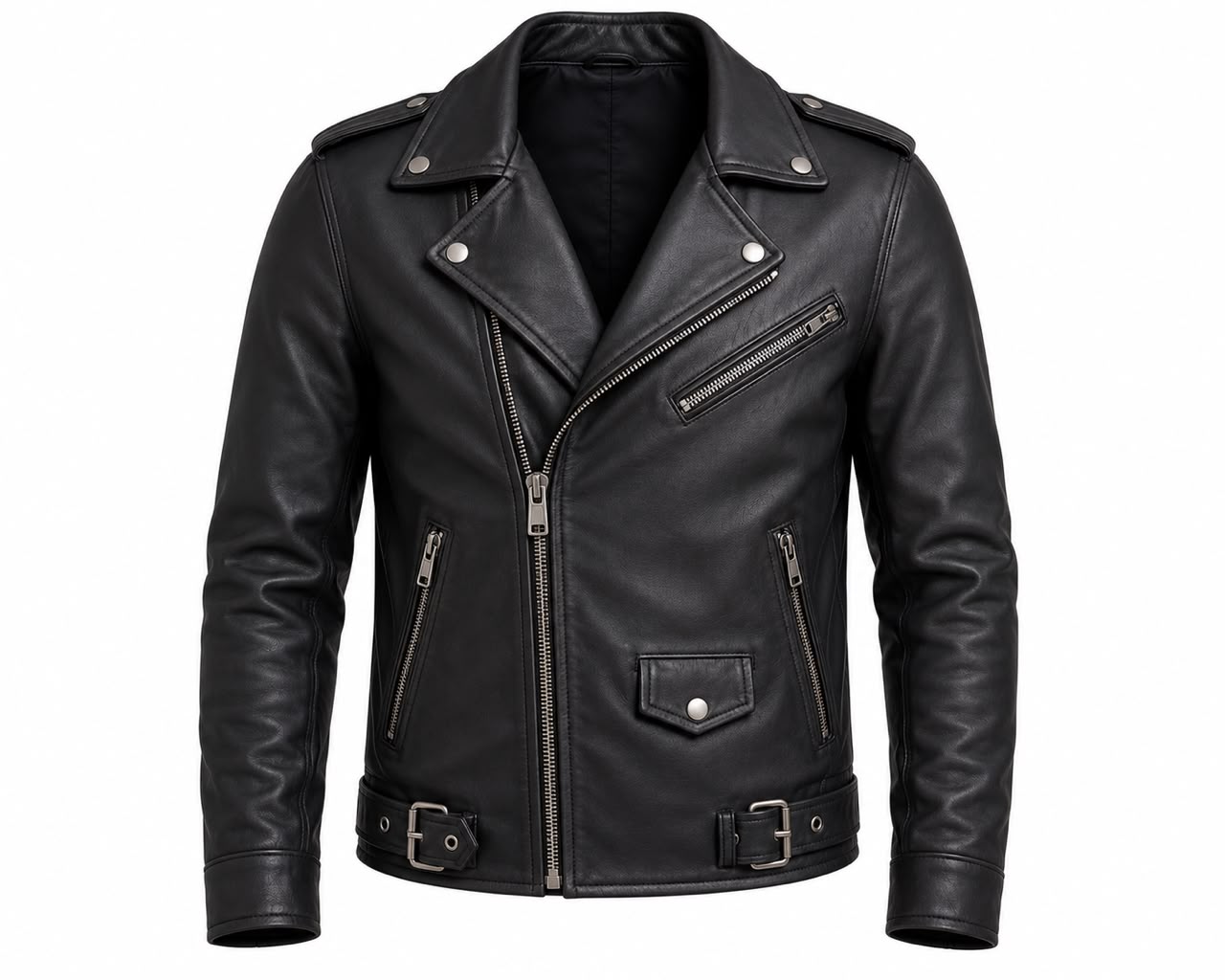 Men’s Black Leather Biker Jacket | Premium Motorcycle Zip-Up Leather Jacket