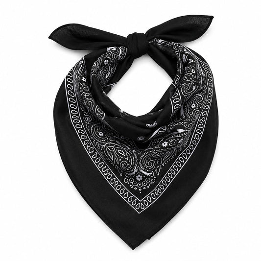 Classic Black Paisley Bandana – Unisex Cotton Head Scarf